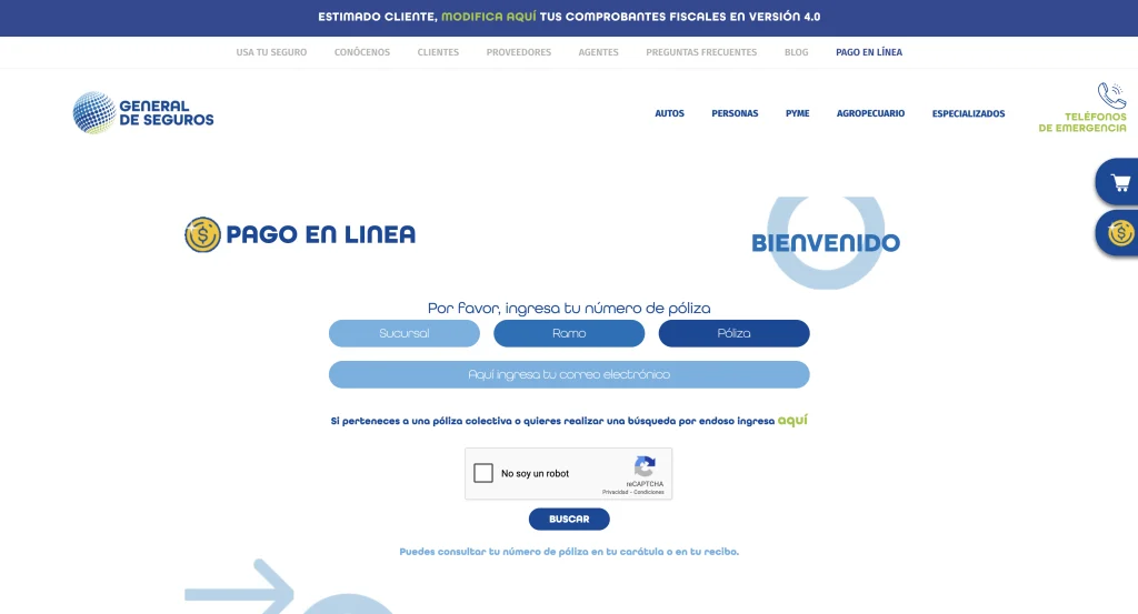 General de Seguros pone a tu disposición su plataforma de pago en línea.